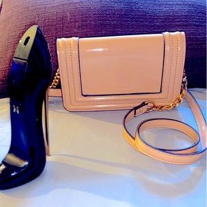 Soft, neutral tone, small patent leather Cross body purse-By Aldo